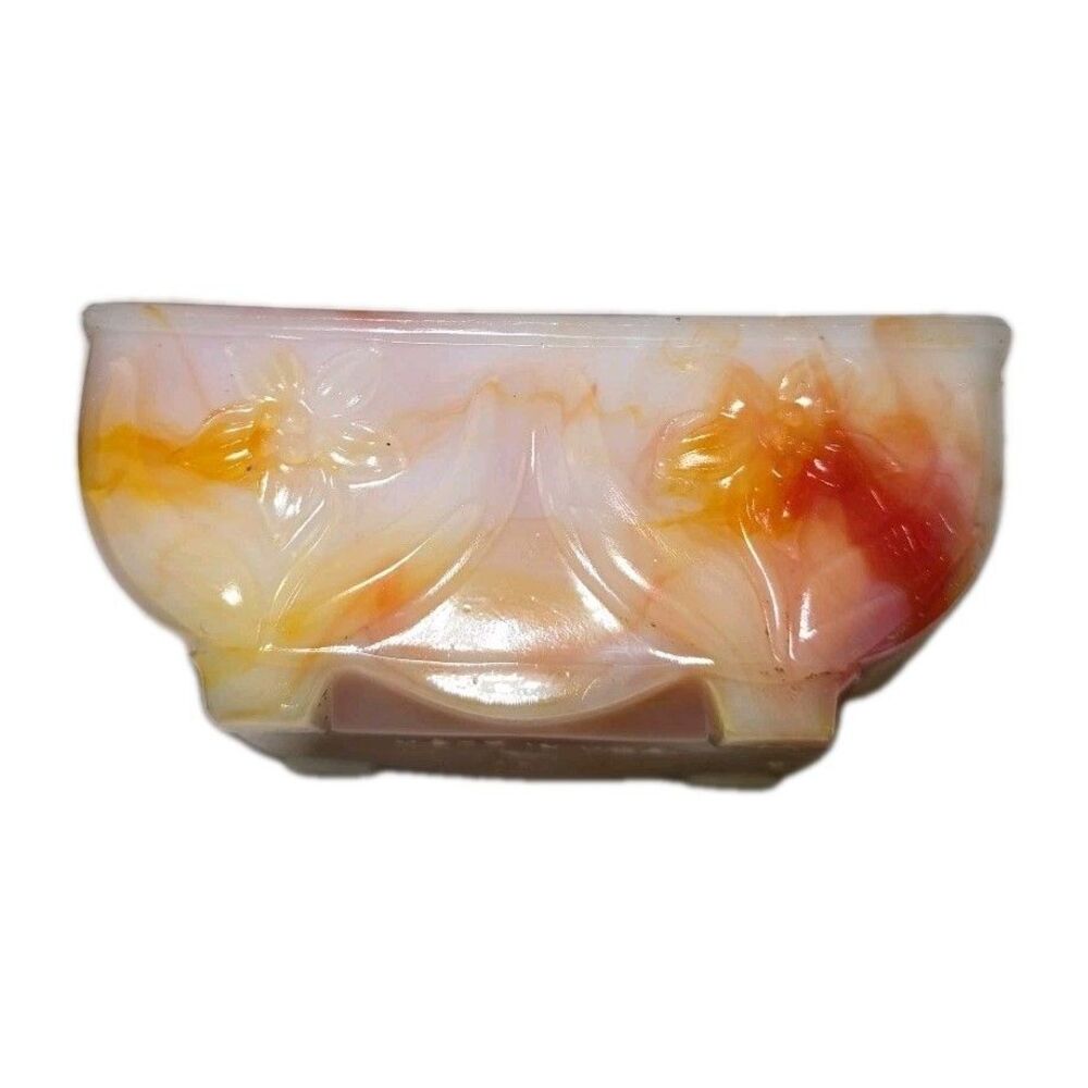 Vintage Akro Agate Slag Glass Planter Bowl Dish Vase Pot  Multi Swirl